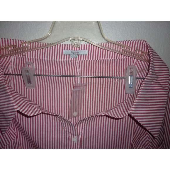Blashe Striped Off Shoulder Bell Sleeve Square Neck Button Up Blouse M - Picture 6 of 9
